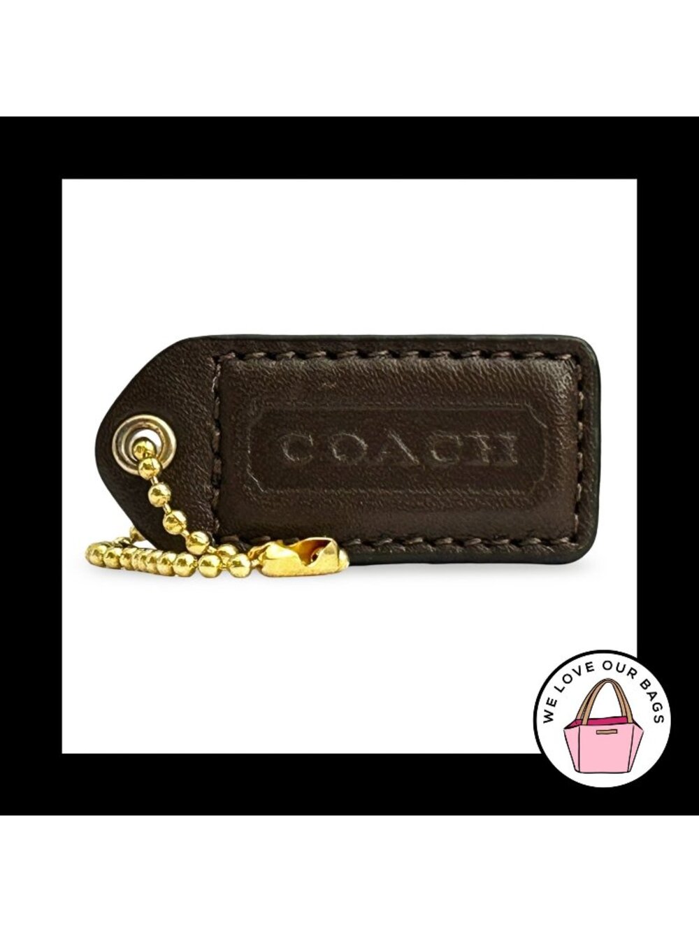 COACH Y2K VINTAGE Hang Tag 2" Brown Leather Bag Charm Keychain Fob Brass Medium